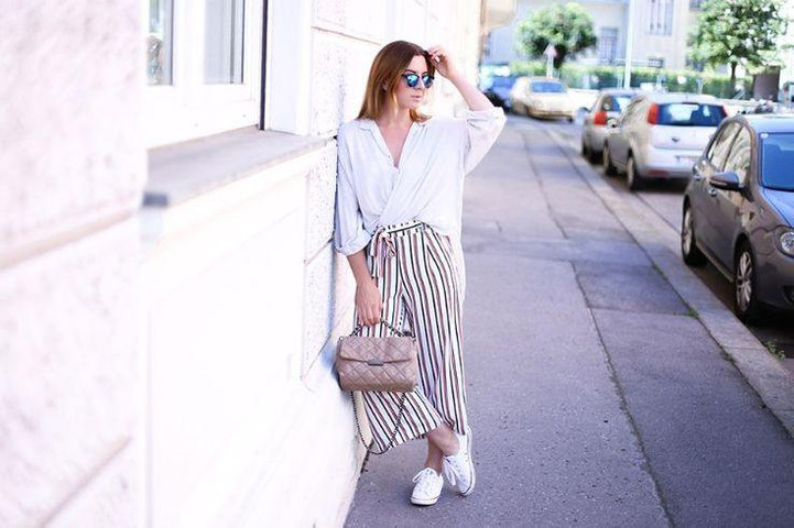Ways to style white shirt – White shirt & stripe culottes