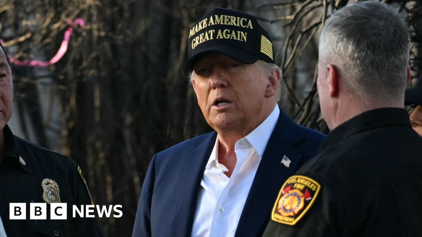 Trump tours LA fire destruction amid worries about disaster aid