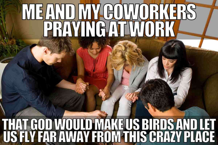 Me and my coworkers praying at work