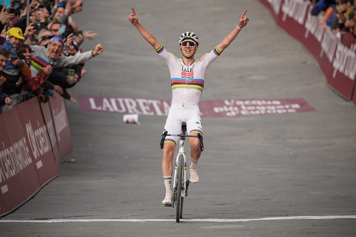 Bruised and bloodied Tadej Pogacar overcomes crash to secure Strade Bianche win