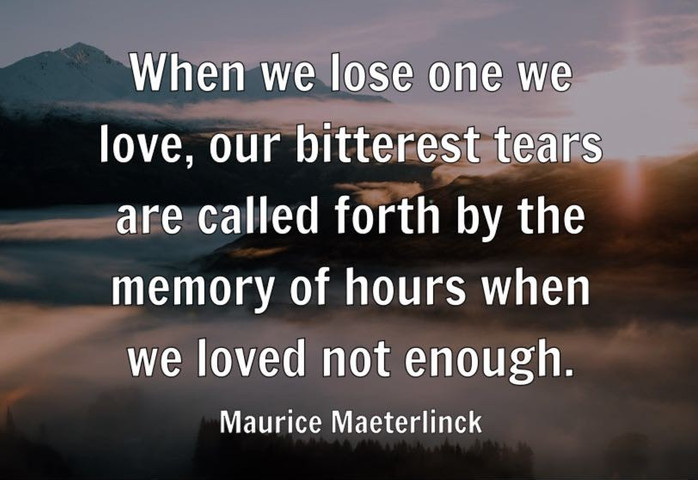 When we lose one we love, our bitterest tears are called forth by the memory of hours when we loved not enough