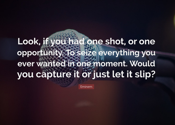 Look, if you had one shot, or one opportunity