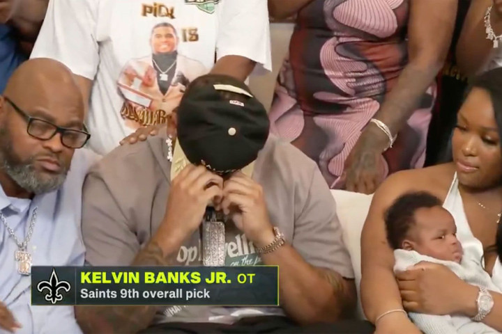 Kelvin Banks Jr.’s Infant Son Vomits on Live TV After He’s Drafted by the Saints in Viral Moment