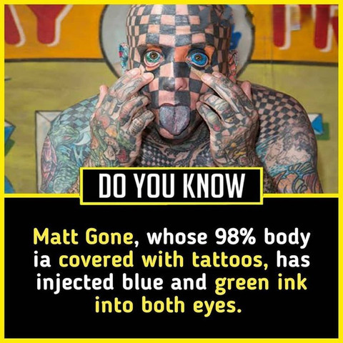 Matt Gone whose 98% body is covered with tattoos