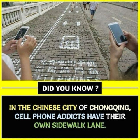 In the Chinese city of Chongqing, cell phone addicts have their own sidewalk lane