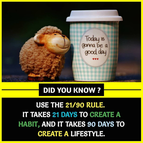 Use the 21/90 rule it takes 21 days to create a habit and 90 days to create a lifestyle