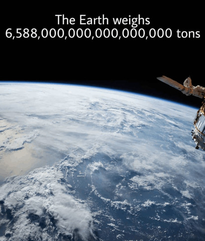The Earth weighs 6,588,000,000,000,000,000 tons