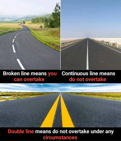 Broken line means you can overtake