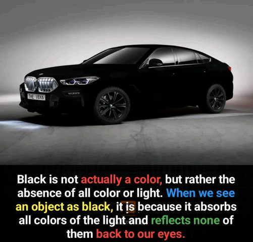 Black is not actually a color, but rather the absence of all color or light