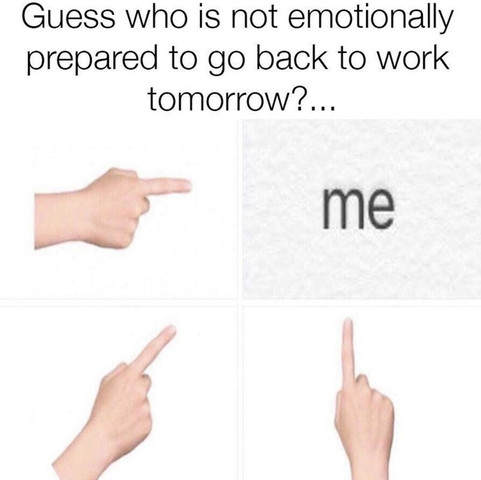 Guess who is not emotionally prepared to go back to work tomorrow?