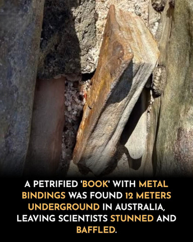 A petrified book with metal bindings found underground in Australia