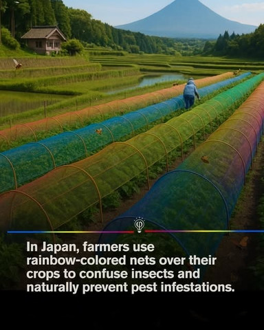 In Japan farmers use rainbow-colored nets over their crops