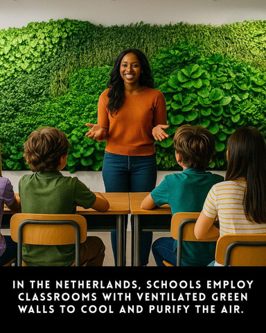 In the Netherlands, schools employ classrooms with ventilated green walls
