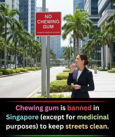 Chewing gum is banned in Singapore (except for medicinal purposes)