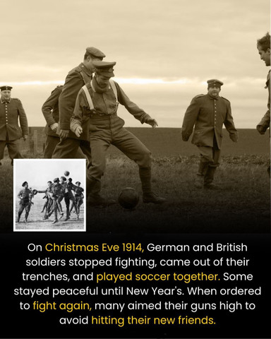 On Christmas Eve 1914, German and British soldiers stopped fighting