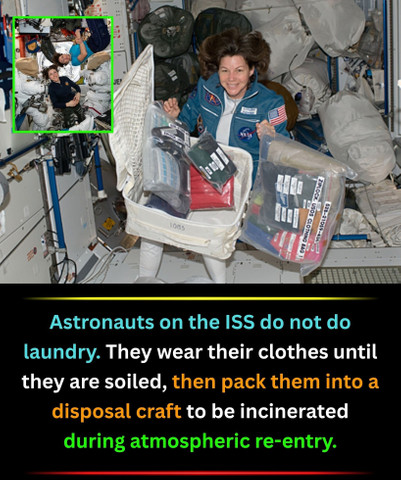 Astronauts on the ISS do not do laundry. They wear their clothes
