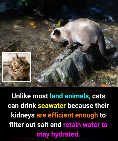 Unlike most land animals, cats can drink seawater because their kidneys