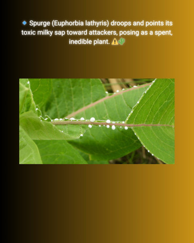 Spurge (Euphorbia lathyris) droops and points its toxic milky sap