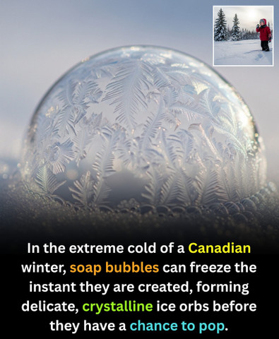In the extreme cold of a Canadian winter, soap bubbles can freeze the instant