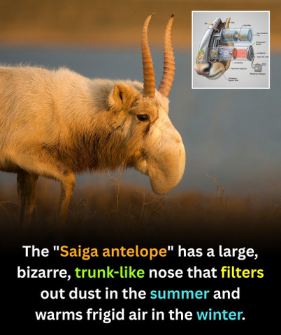The "Saiga antelope" has a large, bizarre, trunk-like nose