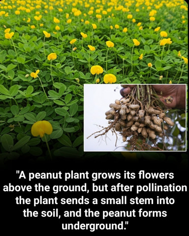A peanut plant grows its flowers above the ground