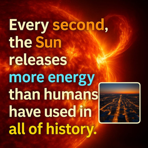 Every second, the Sun releases more energy than humans have used in all of history