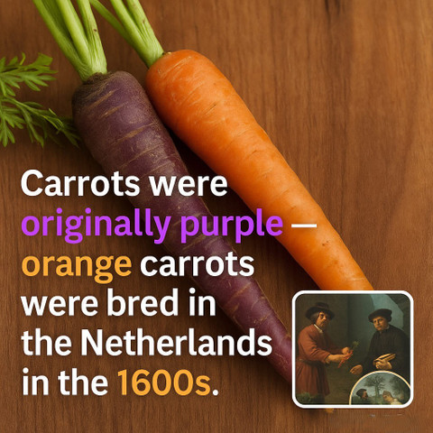 Carrots were originally purple - orange carrots were bred in the Netherlands in the 1600s